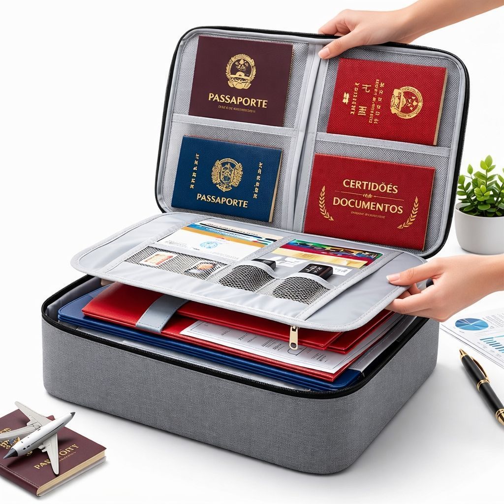 Imagem Bolsa Pasta Organizador De Documentos Vários Compartimento Trava Com Segredo Passaporte Porta Cartão