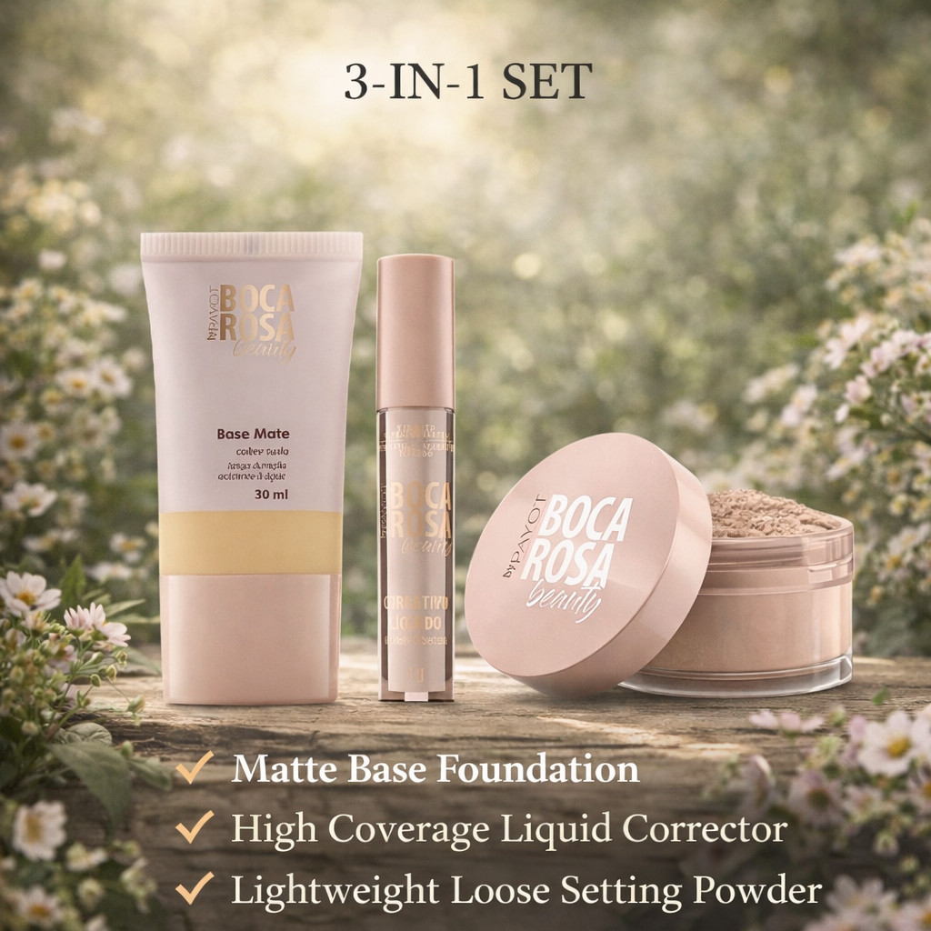 Kit 3 Peças Boca Rosa Base Pó Mármore Corretivo