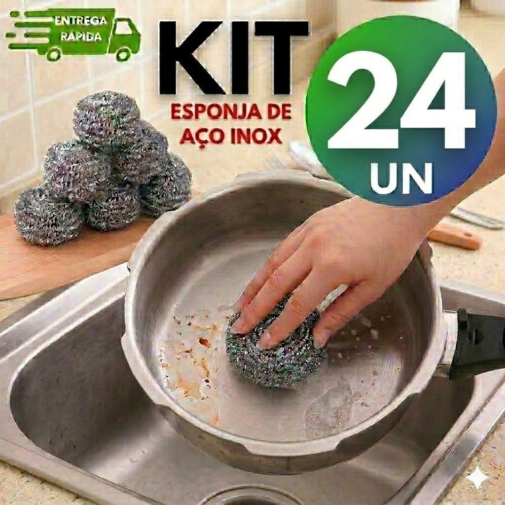 Kit Esponja de Aço para Limpar Panelas Engorduradas – Dá Brilho e Praticidade | Utensílio de Cozinha Resistente Multiuso