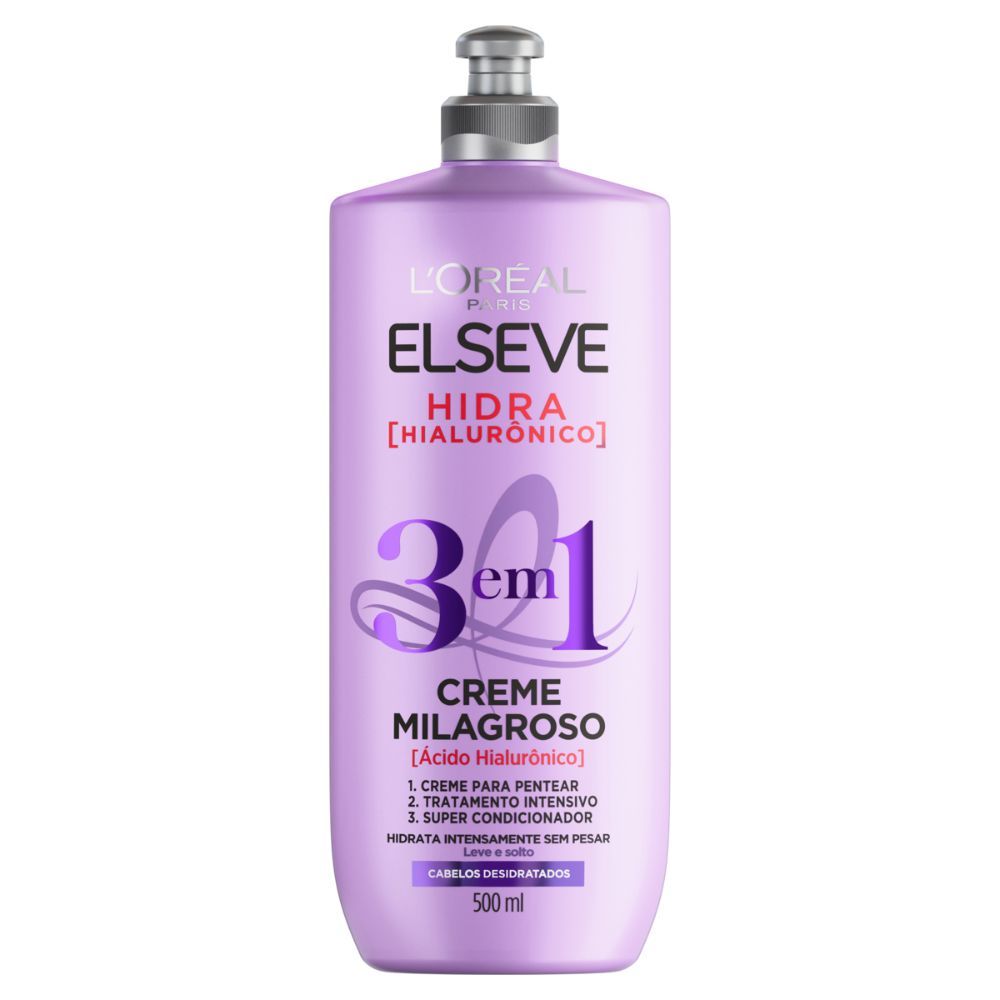 Creme de Pentear Elseve Milagroso Hidra Hialurônico 3 em 1 com 500ml em Oferta na Shopee