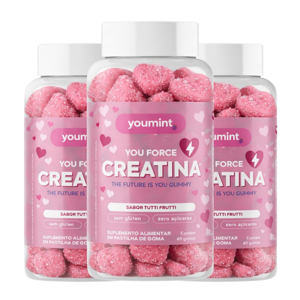 Kit 3 Creatina Gummy YouMint Tutti-Frutti 180 Gomas | Suplemento Energético Desempenho Diário