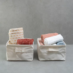 Kit Organizadores Dobráveis de Linho Off White 2 Pçs - Oikos