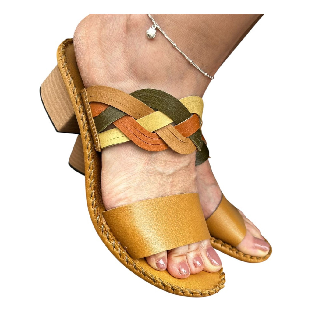 Tamanco Feminino Salto Bloco Tiras Clássico Confortável Casual Trabalho Elegante Moda Feminina