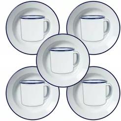 Kit Prato Fundo 22cm e Caneca Esmaltada 350ml Branco Kit Roça Vó Retro café chá Acampamento Louça