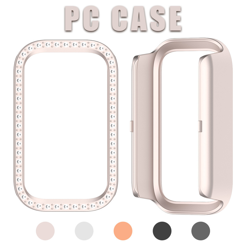 Capa De PC Com Brilho De Diamante Oco Para Smartwatch Xiaomi Mi Band 9 Active/Redmi 3 Dura Protetora De Tela Moldura