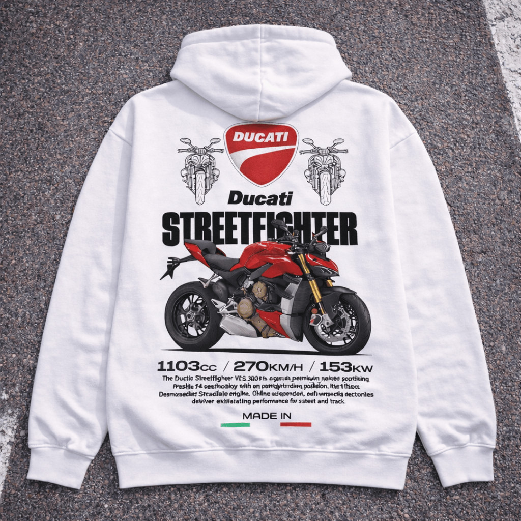 Moletom Canguru Feminino 100% Algodão Unissex Premium Blusa de Frio Ducati Motos Veiculos Streetfighter