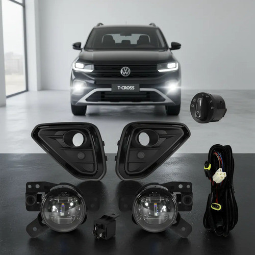 Kit Farol Milha Led T-cross Black Piano 2025 Botão Original Neblina Serra Serração Farol Farolete Baixo Alto Noite