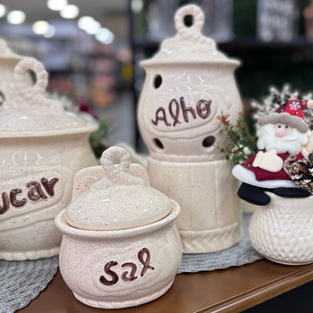 Kit Saleiro e Alheiro de Cerâmica Pintado à Mão Artesanal Mantimentos Pote Alho e Sal em Oferta na Shopee