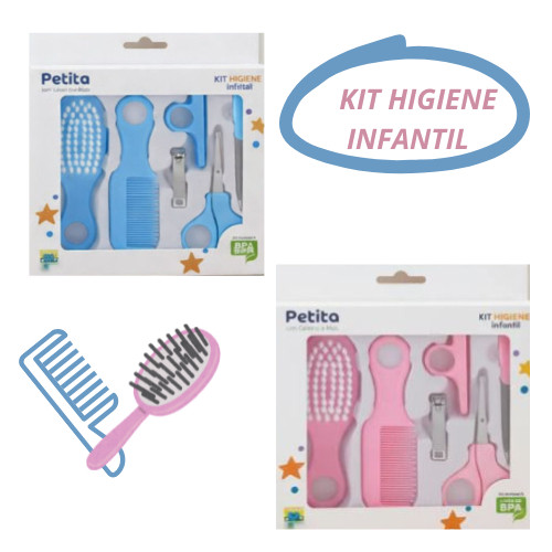 Kit Higiene Petita Bebê 6 Peças Escova/Pente/Tesoura/Cortador/Lixa/Suporte Cortador