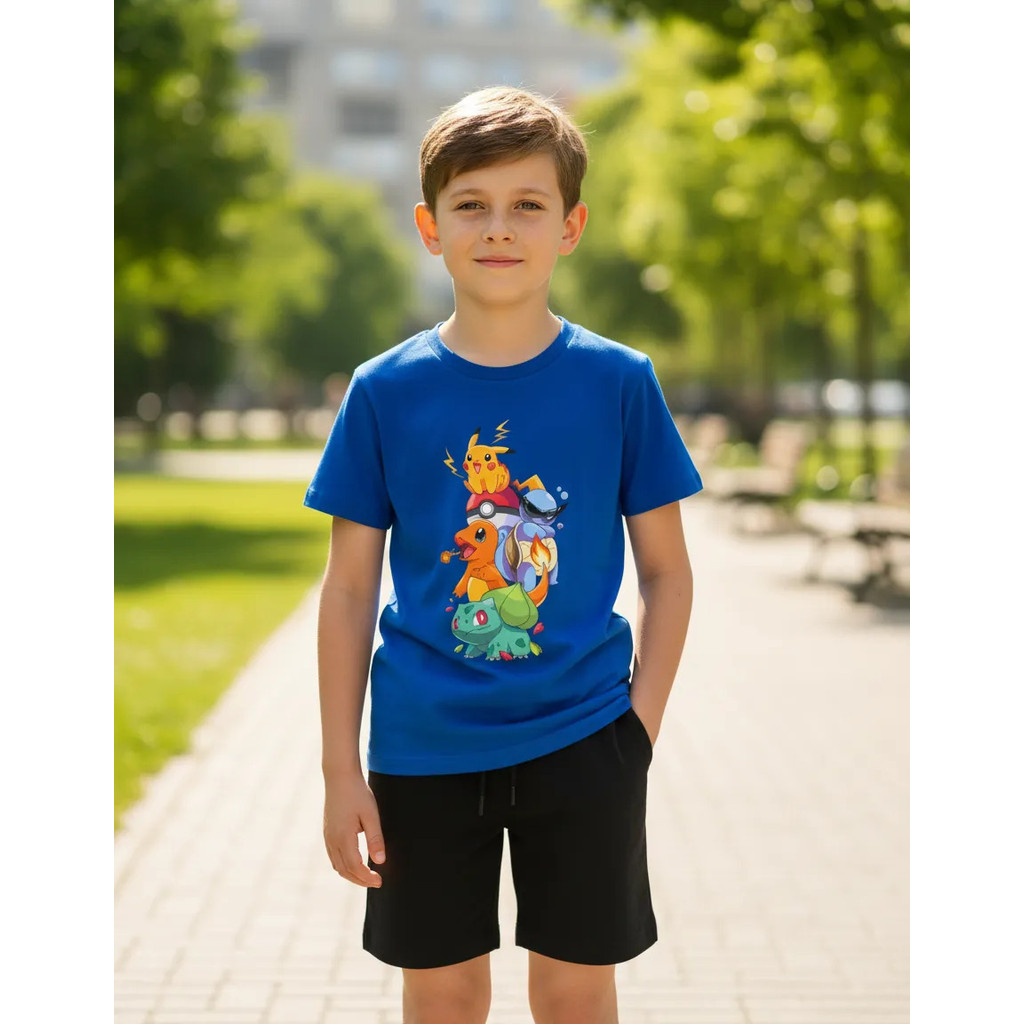 Conjunto Pokémon Camiseta E Bermuda Short Infantil Algodão