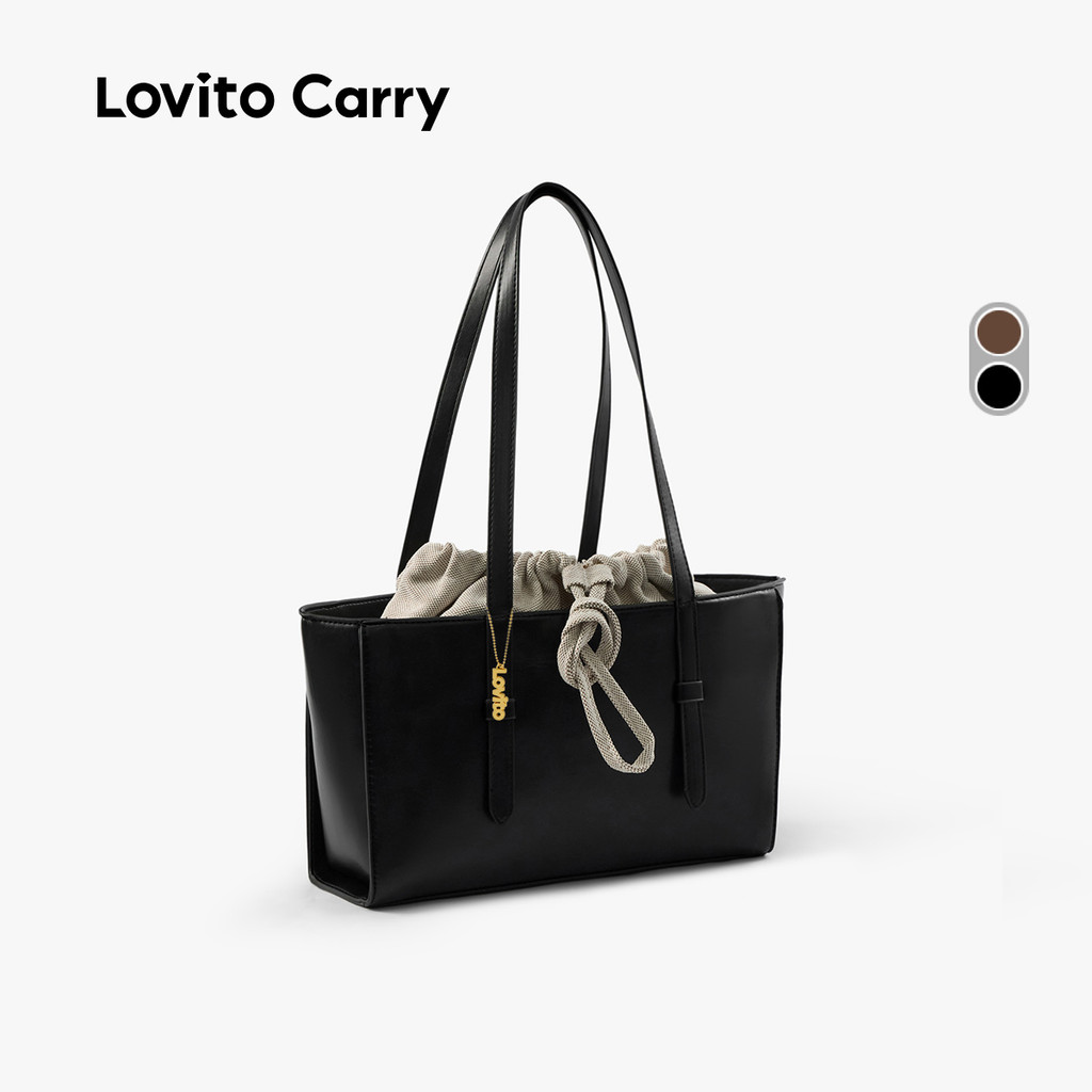 (Lovito Carry) Bolsa Feminina Casual Com Cordão E Alça Superior De Grande Capacidade LR30E051 em Oferta na Shopee