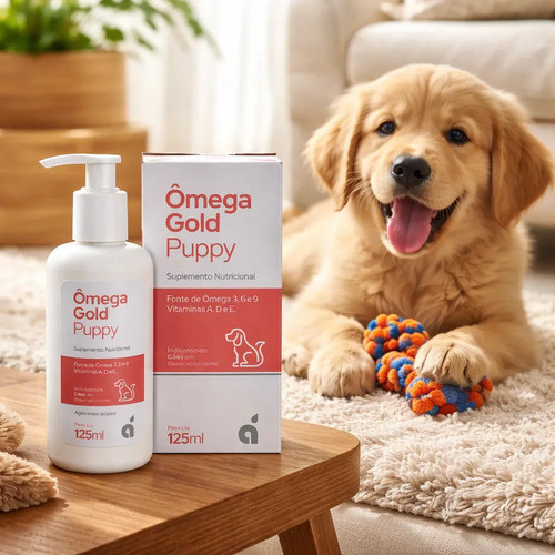 Suplemento Ômega 3, 6 E 9 Gold Puppy Filhotes Vitaminas A D e E Cão Cachorro Filhote Univittá 125ml
