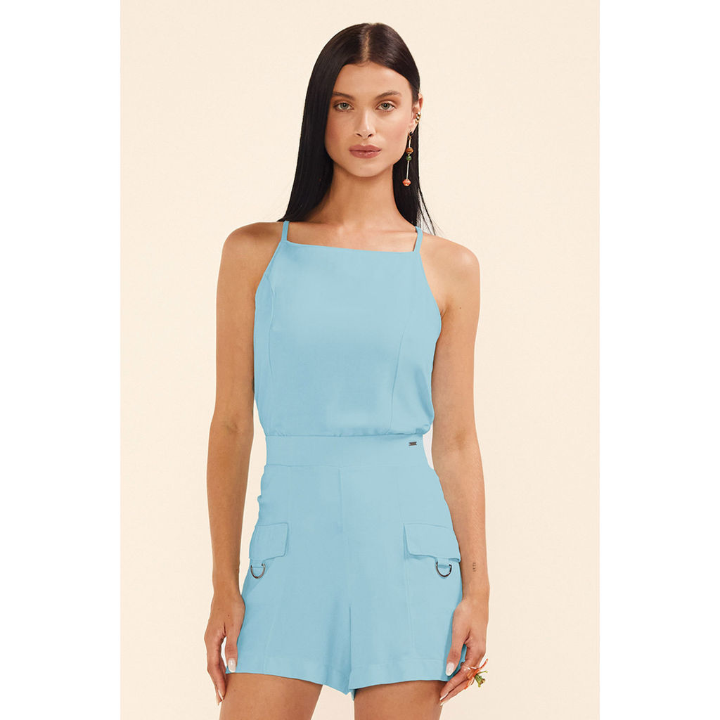 Short Feminino Bolsos Com Fivela Marialícia Azul em Oferta na Shopee