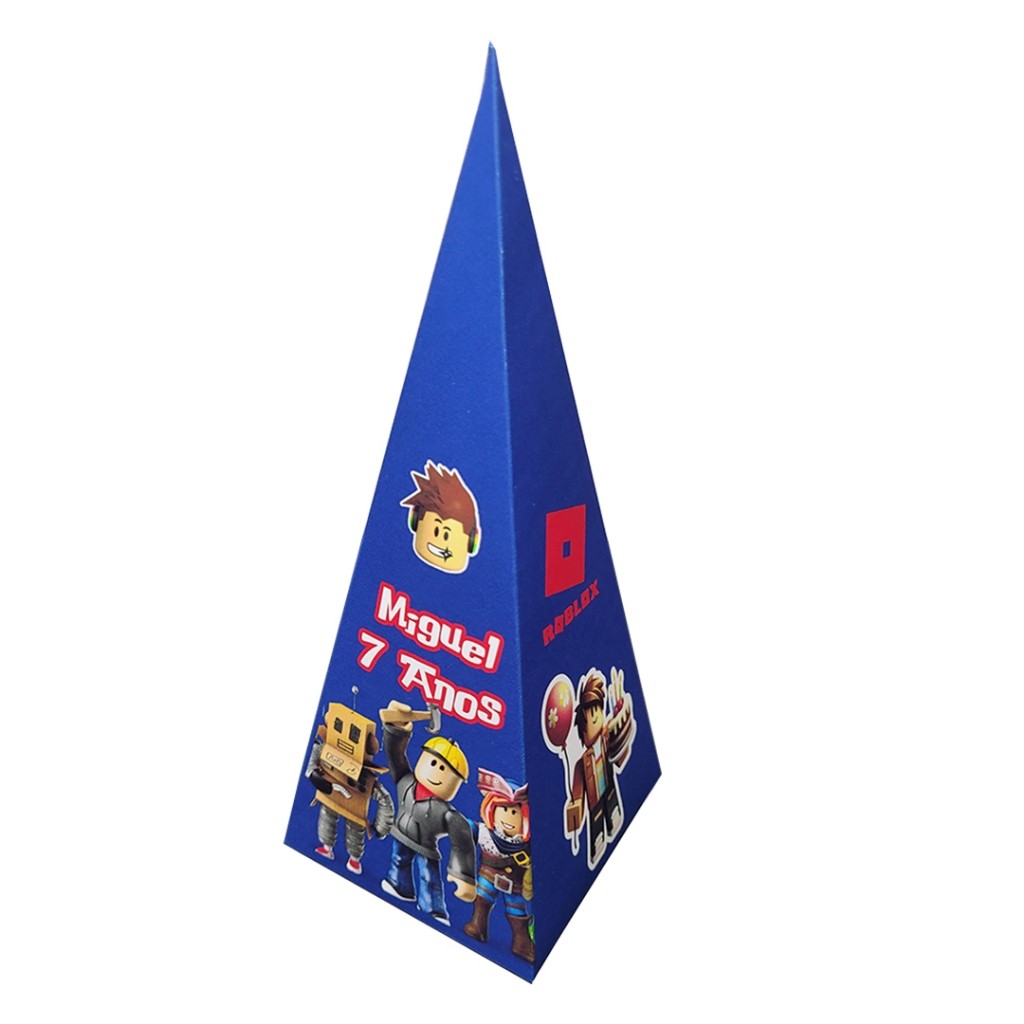 Caixinhas Roblox Cone/Pirâmide Personalizada Com Nome e Idade Para Festas de Aniversario e Lembrancinha