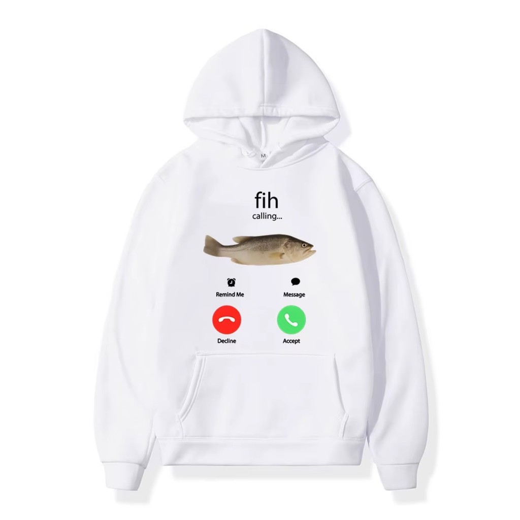 Moletom Fih Chamando Capote Telefone Blusão Inverno Peixe Hoodie Engraçado Fishman Outfit Canguru