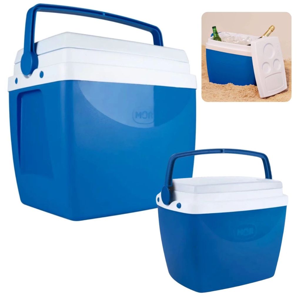 Kit 2 Caixas Térmicas Mor: 6 Litros e 26 Litros Azul com Alça Praia Camping Passeio
