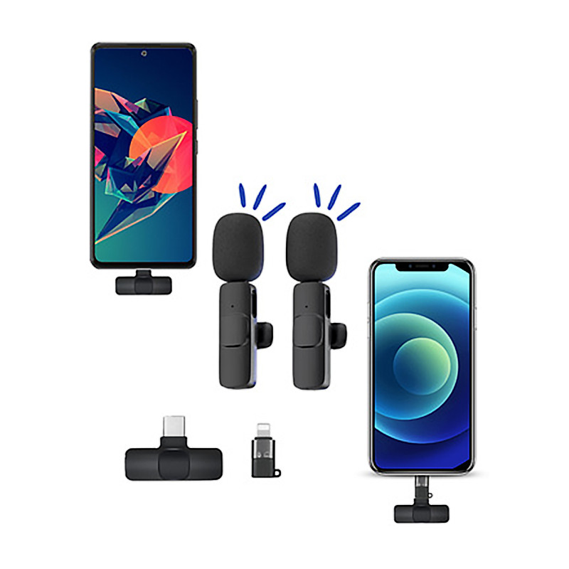 Microfones de lapela duplos sem fio para transmissão de longa distância com entradas Lightning e Type-C. em Oferta na Shopee