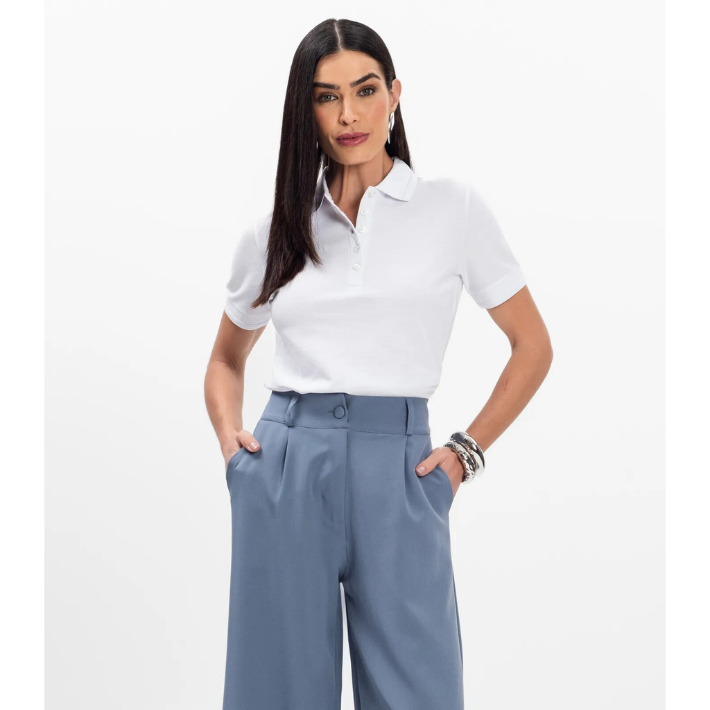 Polo Feminina Piquet Básica Select Branco em Oferta na Shopee