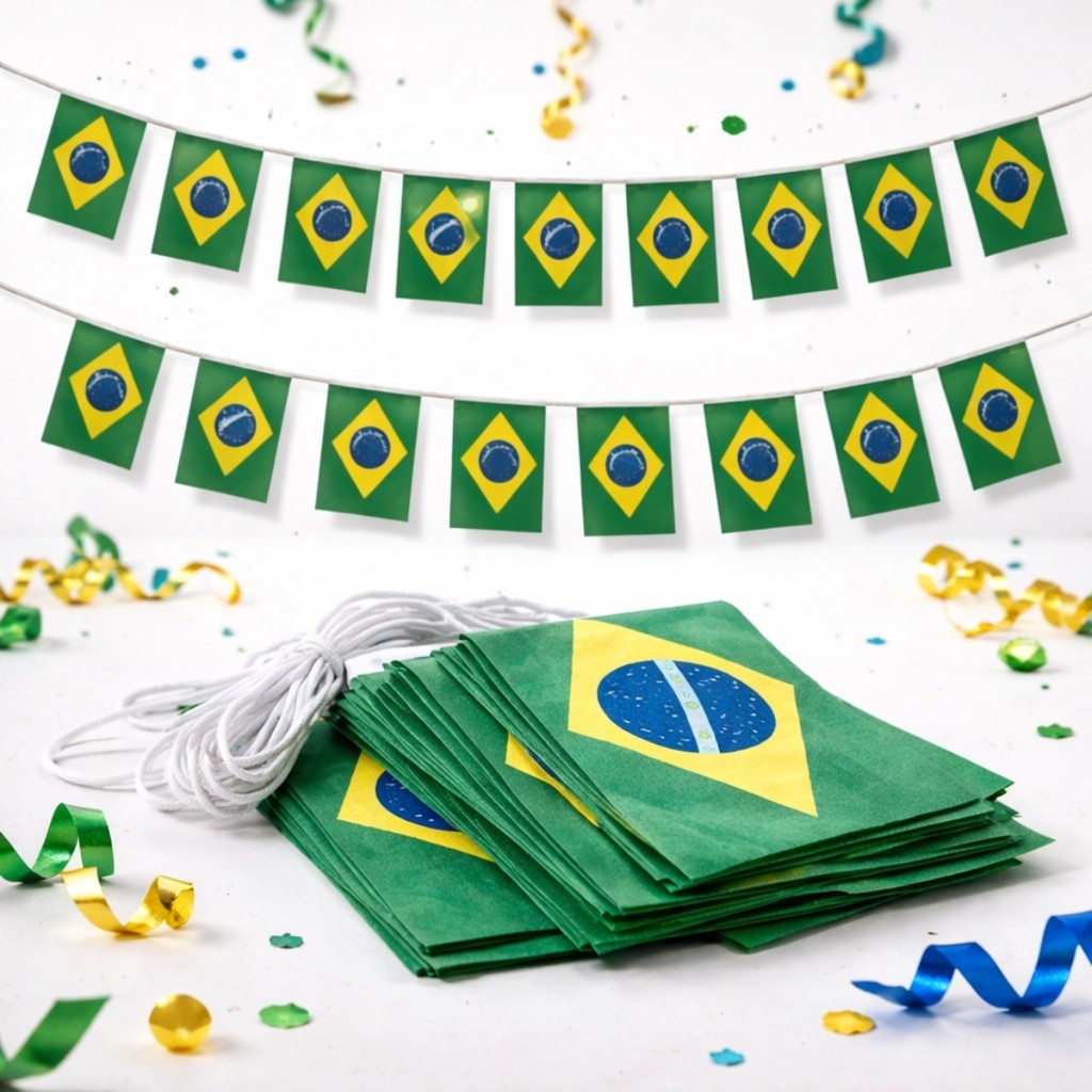 Bandeirinhas Decorativas do Brasil em Varal - 24 Unidades 20x28cm Para Torcida Eventos e Decoração