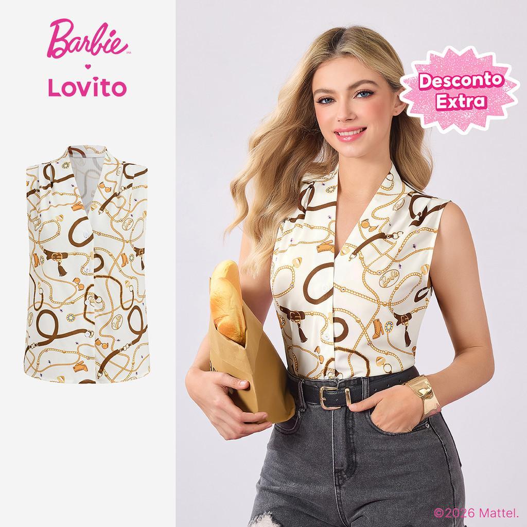 (New arrival) Barbie™ X Lovito  Blusa Casual Feminina com Botões Plissados Primavera/Verão BLBL3PAD034 em Oferta na Shopee