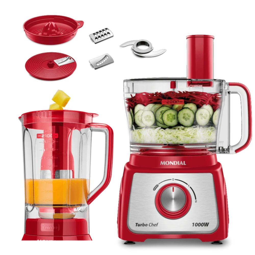 Multiprocessador Mondial Turbo Chef 9 em 1 com Função Turbo 1000W Vermelho 220V - MPN-01-RF