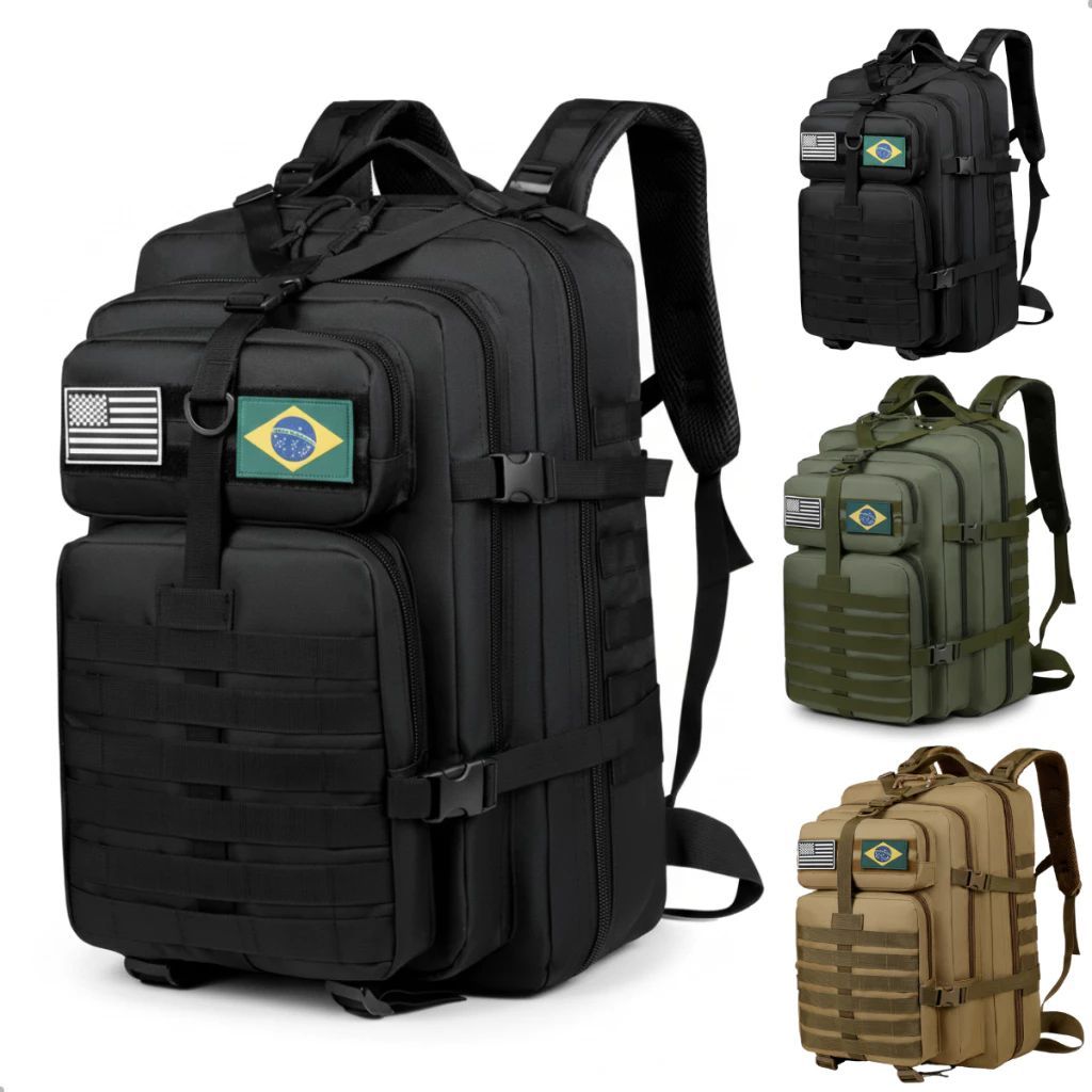 Mochila Tática 50L Impermeável Grande Capacidade com Múltiplos Compartimentos + 2 Bandeiras Camping Viagem