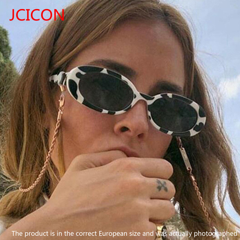 Óculos de Sol Masculinos Confortáveis JCICON com Estampa de Vaca, Novos Óculos de Sol Ovais de Armação Pequena