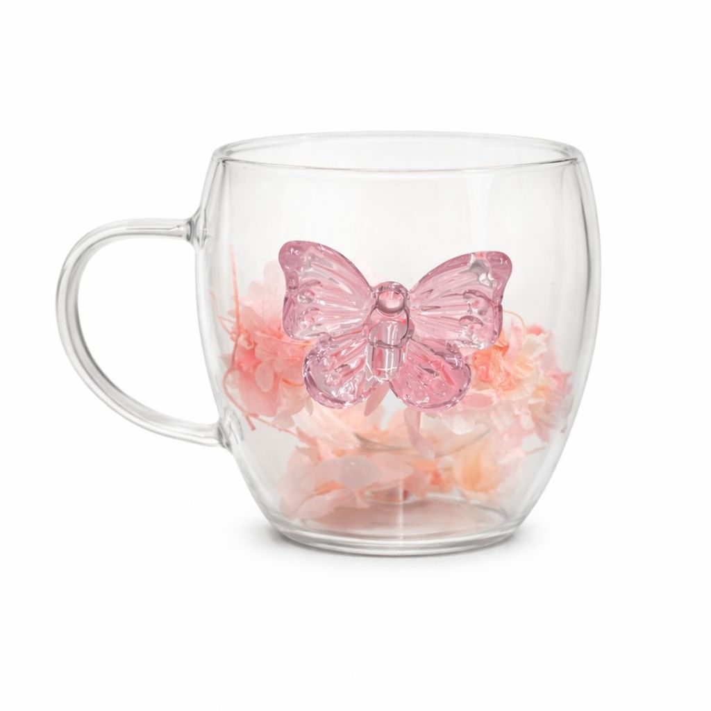 Xícara Parede Dupla Vidro Butterfly Flowers 200ml 25194 - Vencedor