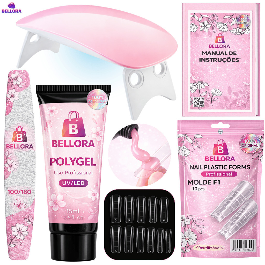 Kit Alongamento Poligel Polygel + Molde F1 + Lixa + Mini Cabine De Unha