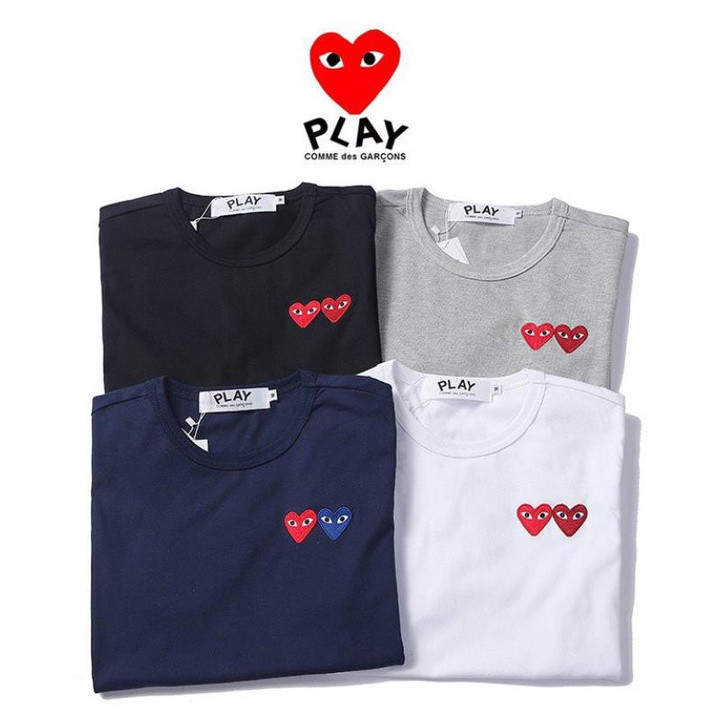 Pronta Entrega Primavera Verão Novo Estilo PLAY CDG Rei Kawakubo Camiseta Japonesa Bordado Coração Duplo Moda Combinável
