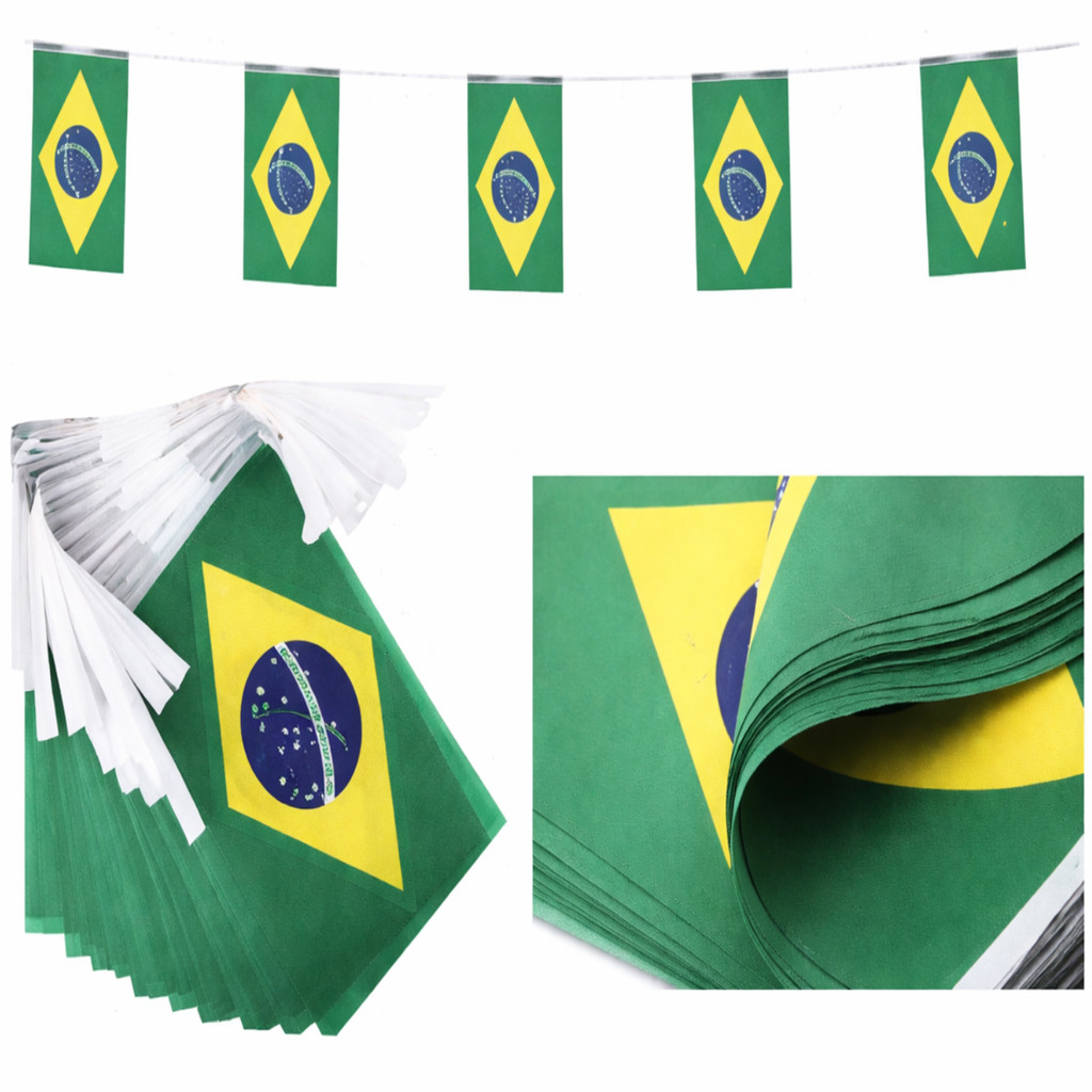 KIT Bandeirinhas Brasil Varal 6M Decoração Poliéster 14x21