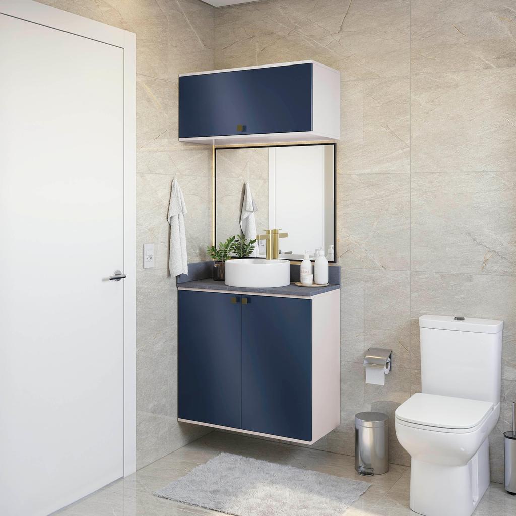 Conjunto para Banheiro com Basculante Kappesberg Celeste 2 Peças Branco/Azul 80cm