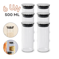 Potes Herméticos Porta Mantimentos De Vidro Tampa Inox 500ml Organizadores De Cozinha