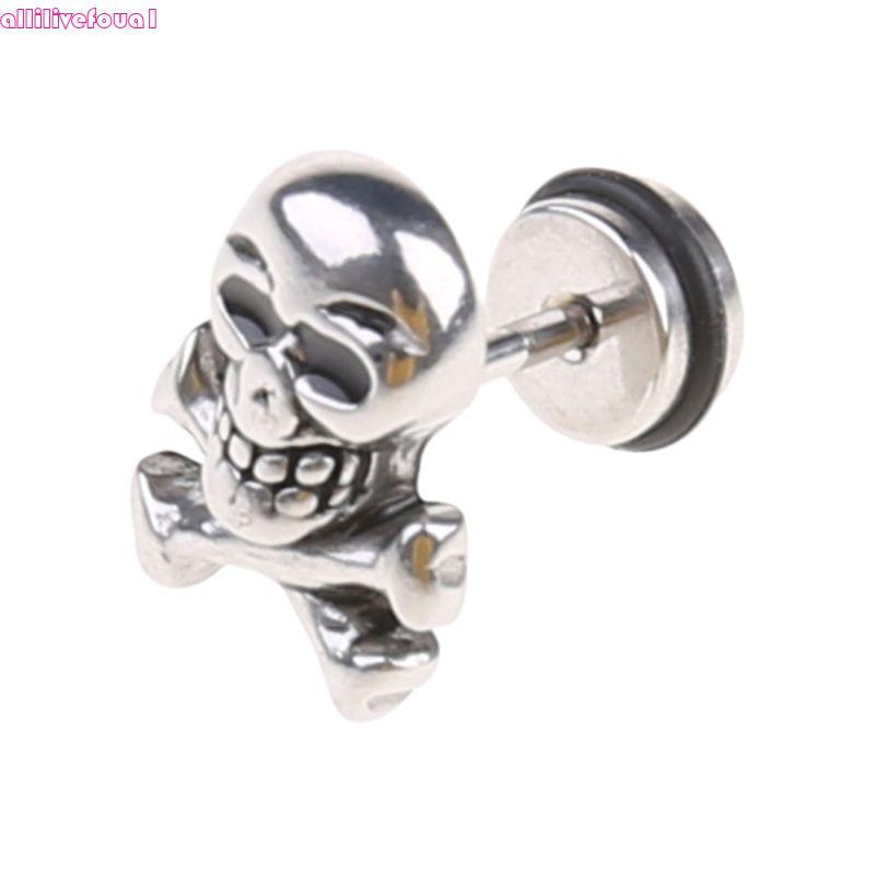 allilivefoua1 Retro Crânio Para Cabeça Orelha Piercing Brincos Anel Aço Titânio Gho