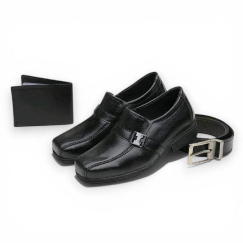 Kit 3 em 1 Sapato Social Infantil Menino + Cinto + Carteira Elegante Confortável Completo