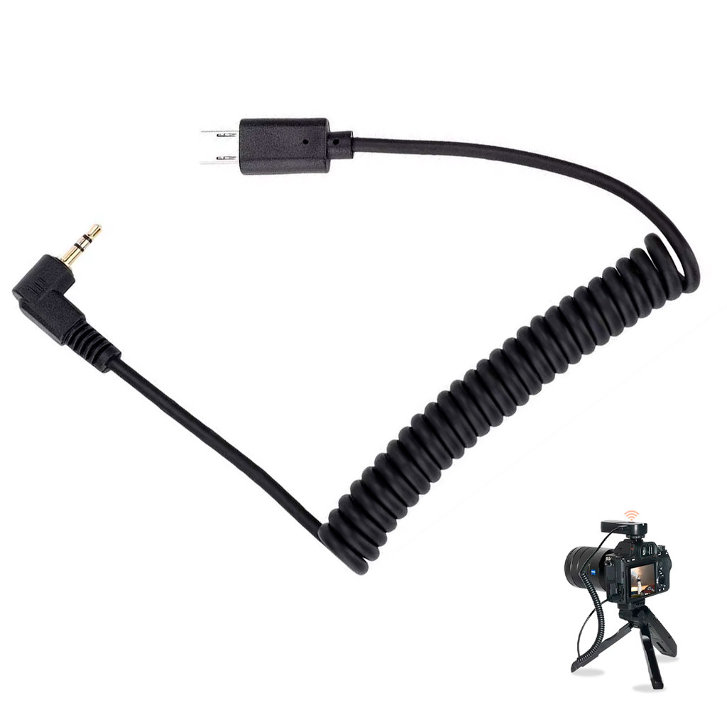 Cabo Espiral USB-C para P2 3.5mm Áudio Câmera Microfone