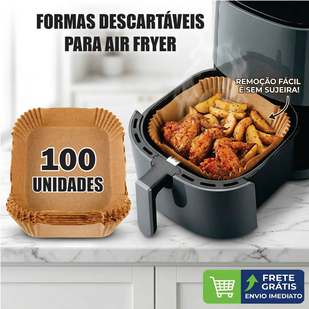 kit Forma Descartável Air Fryer Antiaderente Papel Quadrada Sem Sujeira Para Forno e Micro-ondas