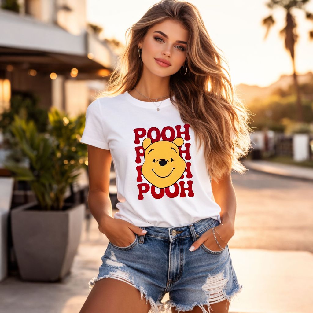 Baby Tee Feminina Pooh Camisa Estilosa Fofa Personagem Moda Tumblr Verão Trend