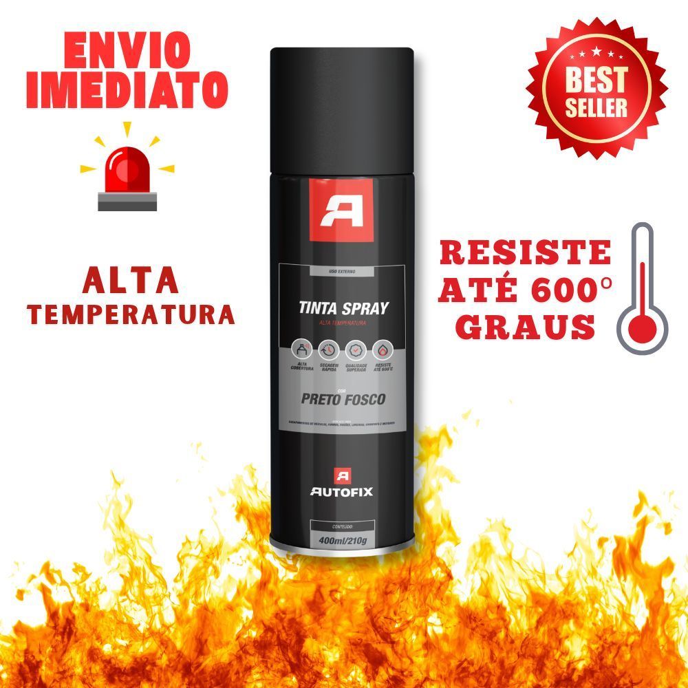 Tinta Sprays Uso Geral 400ml -  400ml / 210g - Preto Fosco Alta Temperatura