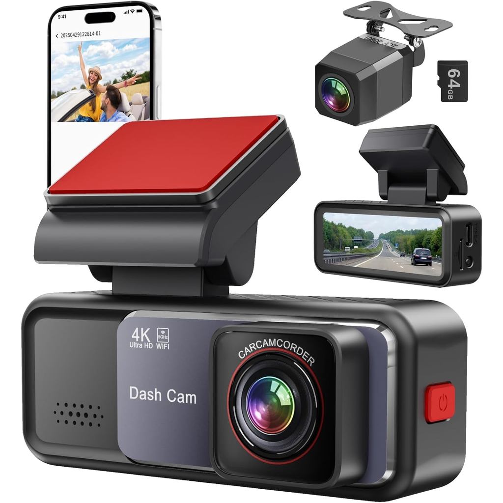 Câmera Veicular, Câmera Veicular Full HD 4K+2K Frontal e Traseira, Câmera Veicular para Carros com Wi-Fi 5G Integrado, C