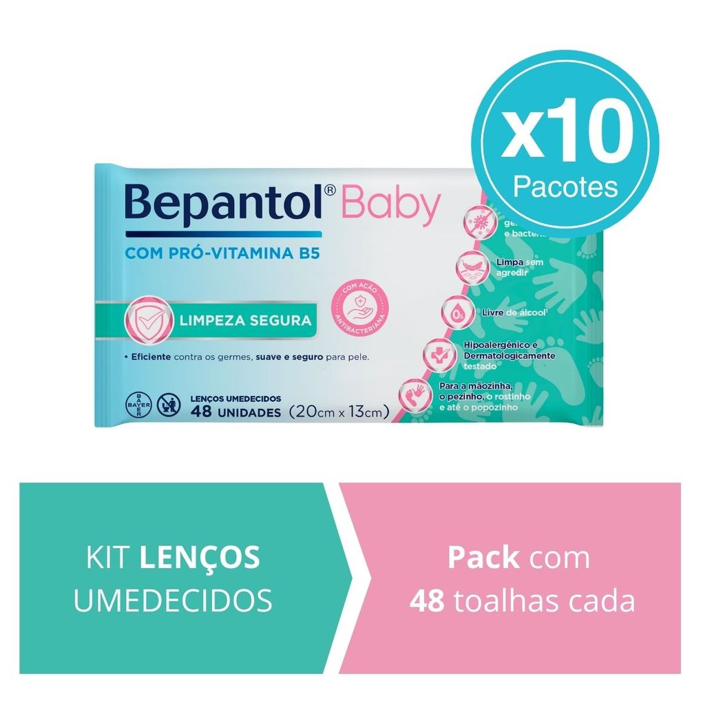 Kit 10 Lenços Umedecidos Proteção Antibac 48un cada Bepantol em Oferta na Shopee