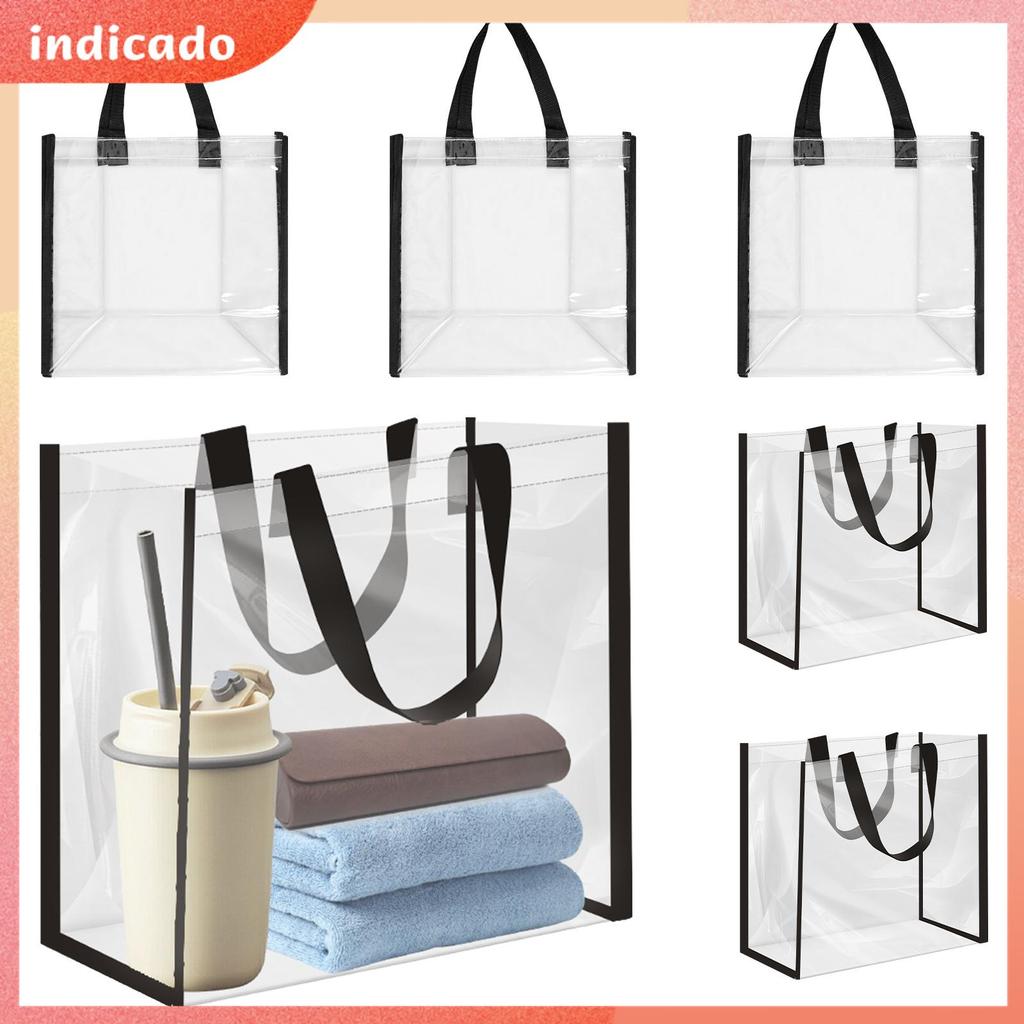 6 Peças Sacola Transparente 30x30x15cm De Plástico PVC Com Alças Para Trabalho Praia Concerto Shopbc7413