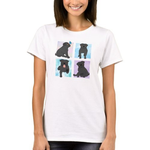 [Camiseta Premium em Algodão Puro]SISI Camiseta Pug Preto mãe de pet cachorro fofinho