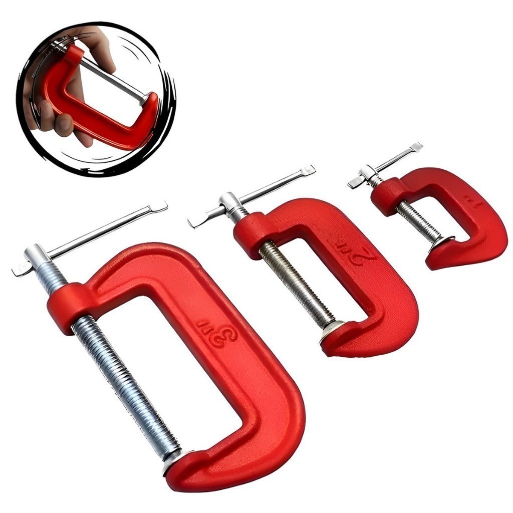 Jogo de Grampo Sargento para Marceneiro Tipo C Kit 3 Peças, C 1" / 2" / 3" Polegadas Marcenaria Carpintaria