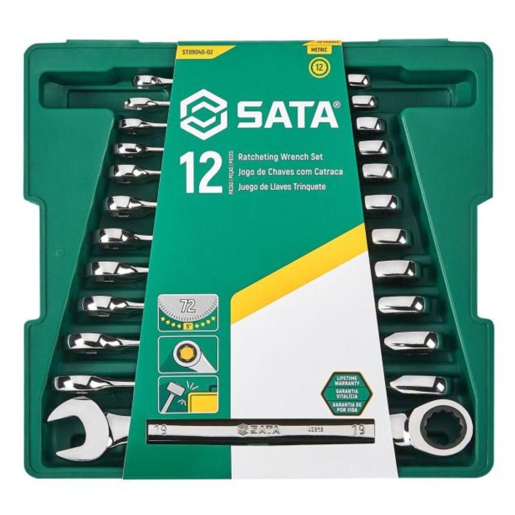 Jogo de Chave Combinada Catraca de 8 - 19mm com 12 Peças