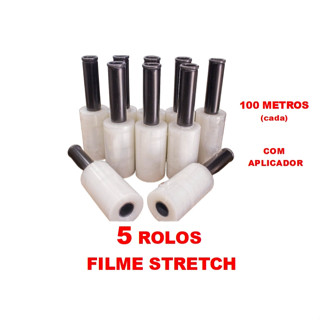5 Rolos Filme Stretch C/ Cabo Aplicador  10cm x 100 Metros Plastico Transparente em Oferta na Shopee