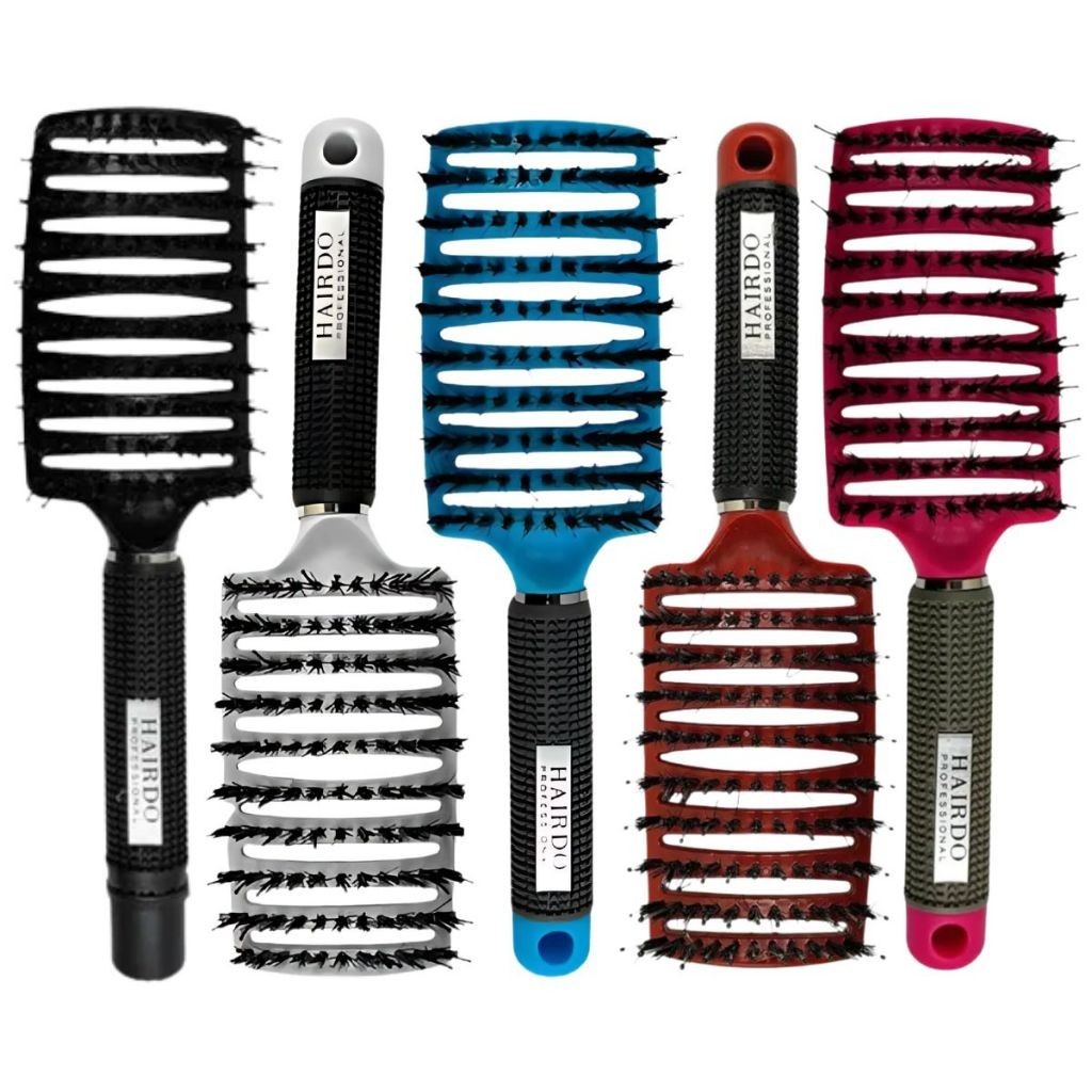 Kit 5 Escovas Raquete Sortida Com Cerdas De Javali e Nylon Vazada Profissional