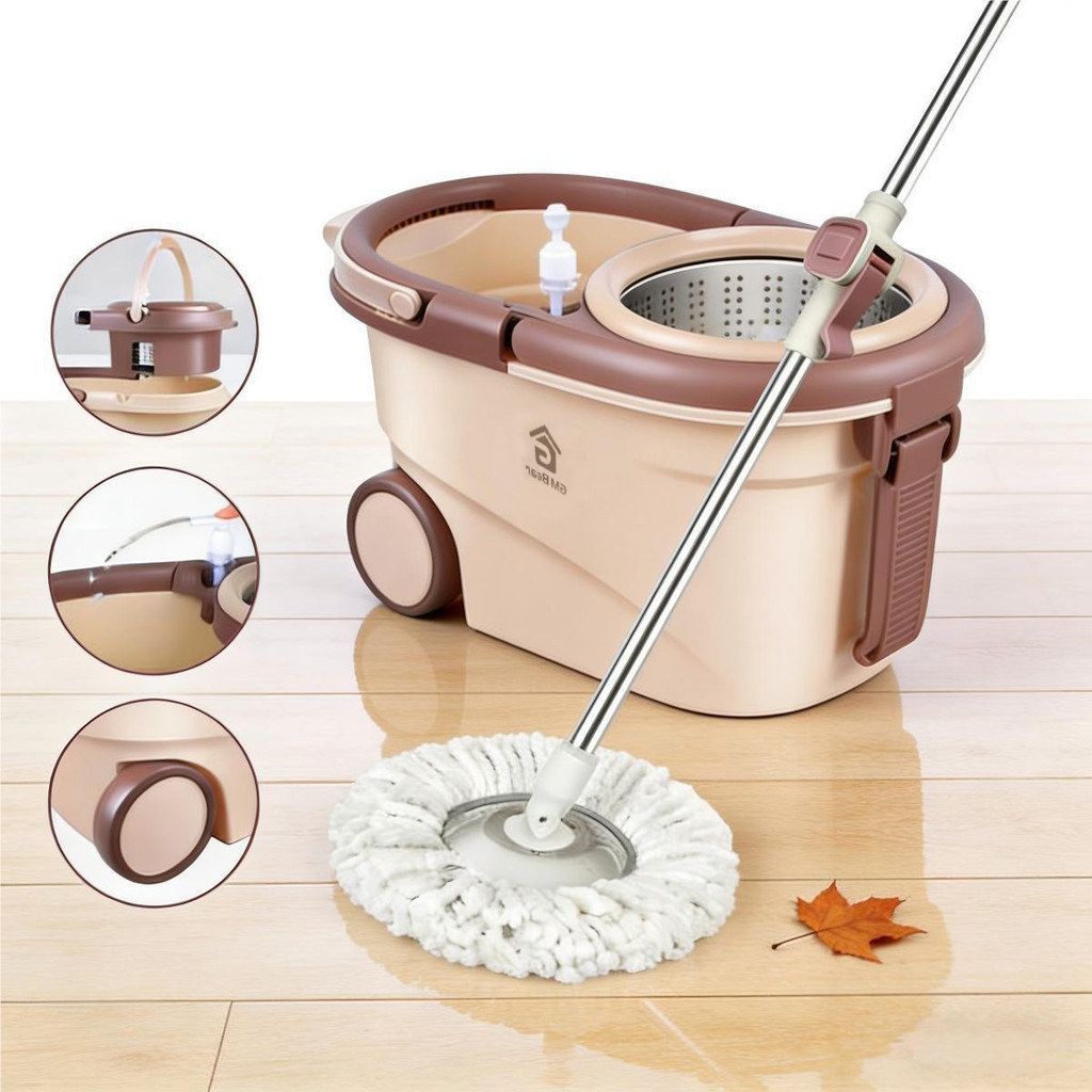 Mop Giratório Cesto Em Inox C/ Rodas e Alça Cabo de 115 cm Kit Completo Para Limpeza