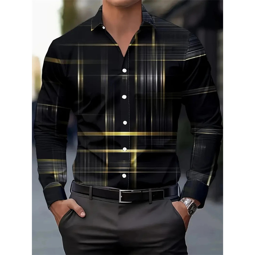 Camisa Xadrez Geométrica De 8 Cores , Masculina Com Botão , Manga Comprida , Moda Casual , Férias Ao Ar Livre , Tendênci