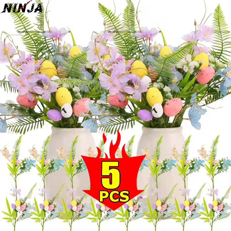 1/3/5 Unidades Cortes De Flores Decorativas De Páscoa-Arranjos Artificiais DIY Buquês Decoração De Festa Em Casa-Ovo Col